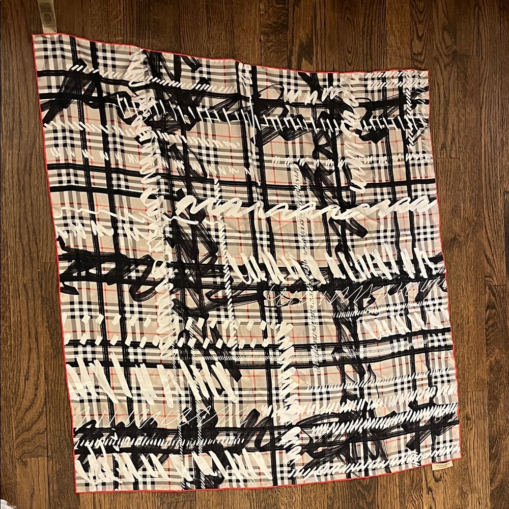 Authentic Burberry Checkered Scarf with Red Edge